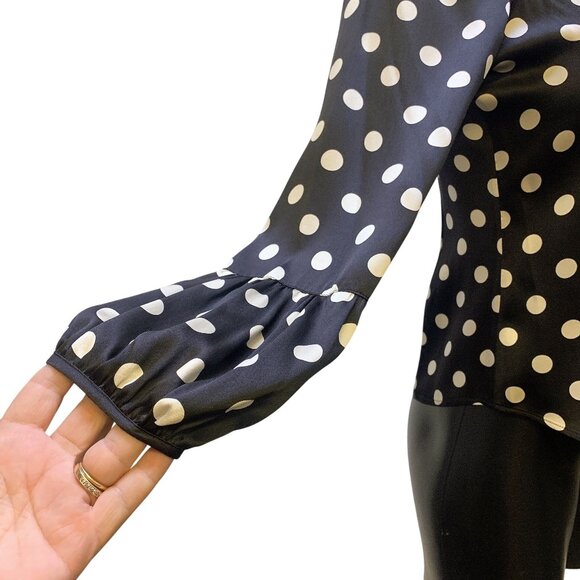 Giorgio Armani Black & White Polka Dot Silk Blouse, Size 6 (36) - Picture 3 of 6